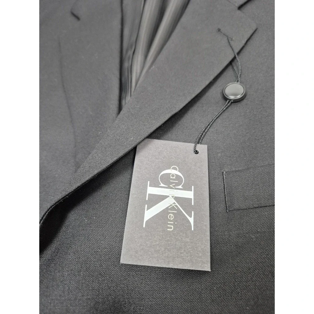 Calvin Klein Suit Mens 50 Long Black Super 140s Wool 2 Piece 45x36 NWT FLAW